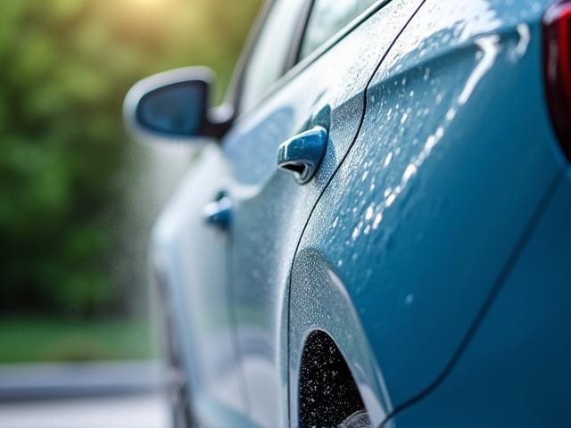Car exterior being washed with eco-friendly soap at FreshNetworkSpace service